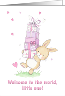 Congratulations on Your Baby Girl with Bunny and Gifts card