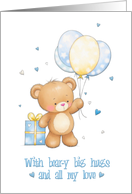 New Baby Boy with Blue Balloons and Gift Box card