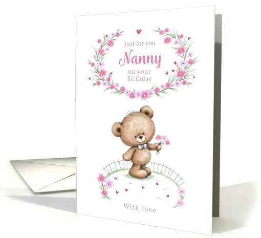 Nanny Birthday with Teddy and Pink Flowers card (1923366)