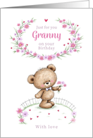 Granny Birthday with Teddy and Pink Flowers card