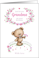 Grandma Birthday with Teddy and Pink Flowers card