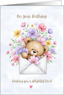 Birthday Bear in Envelope with Flowers card