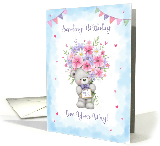 Birthday With Love Teddy Bear and Flowers card (1925694)