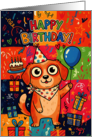 Adorable Puppy Dog with Party Hat and Balloon Birthday Greeting card