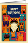 Colorful Cat Crew with Party Hats and Gifts Birthday Greeting card