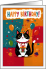 Cute Cat with Party Hat and Gift Birthday Greeting card