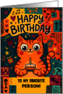 Favorite Party Cat Kawaii Patterned Birthday card