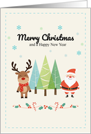 Cute Reindeer and Santa Holiday card