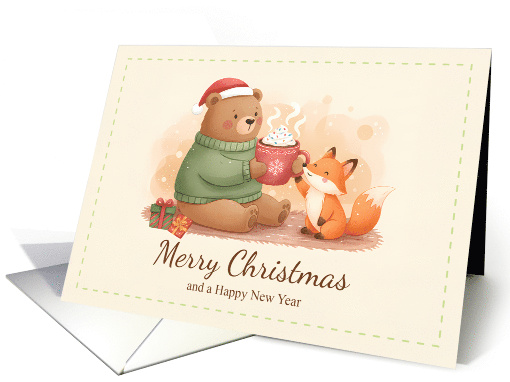 Cozy Bear and Fox Sharing Hot Cocoa Christmas Greeting card (1947326)