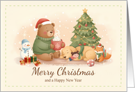 Cute Animals and Child Holiday Hot Cocoa Scene card