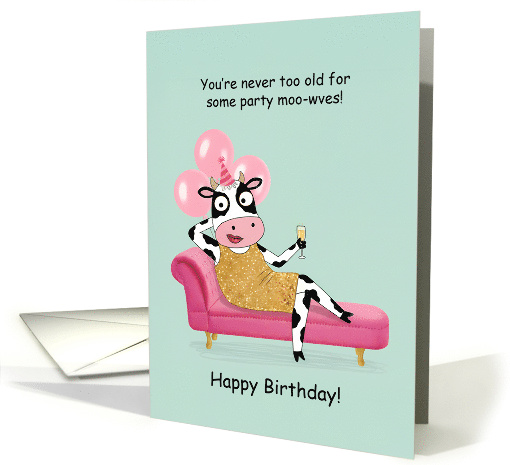 Glam Cow on Chaise Lounge Happy Birthday Greeting card (1947340)