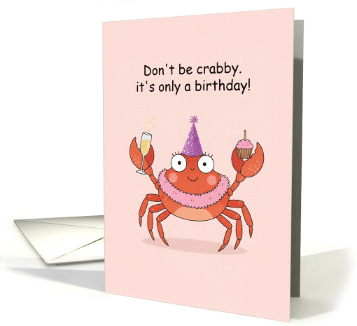 Cute Crab with Party Hat and Champagne Greeting card (1947342)