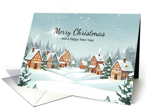 Snowy Mountain Town Merry Christmas Scene card (1947584)