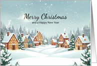 Snowy Mountain Town Merry Christmas Scene card