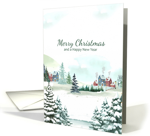 Simple Watercolor Christmas Winter Village card (1947588)