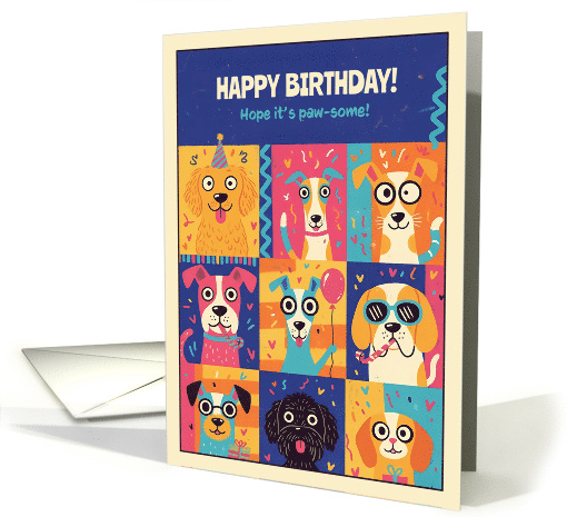 Nine Birthday Dogs in a Colorful Cartoon Grid card (1948836)