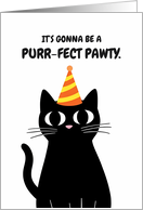Purrfect Pawty Black Cat Birthday Greeting card