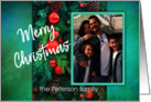 Merry ChristmasCustom Photo Card Greenery And Red Ornaments card