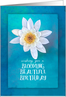 Happy Blooming Birthday Flower Art Turquoise And White card
