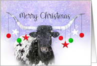Merry Christmas Longhorn Cow With Ornaments card