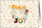 Peace and Joy Dove with Snowflakes and Poinsettia Happy Holidays card