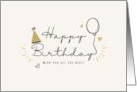 Minimalist Happy Birthday with Balloon and Party Hat card