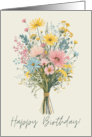 Happy Birthday with Wildflower Bouquet in Soft Pastel Colors card