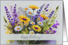 Happy Birthday with Watercolor Wildflowers Daisy Lavender card