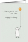 For Girls Happy Birthday Minimalist Cute Girl Holding a Balloon card