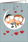 Happy Valentine Whimsical Illustration with Crescent Moon and a Couple card