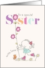 To a Special Sister Cute Floral Illustration with Little Girl card