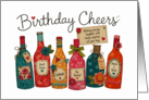 Happy Birthday Cheers with Fabric Style Colorful Wine Bottles card