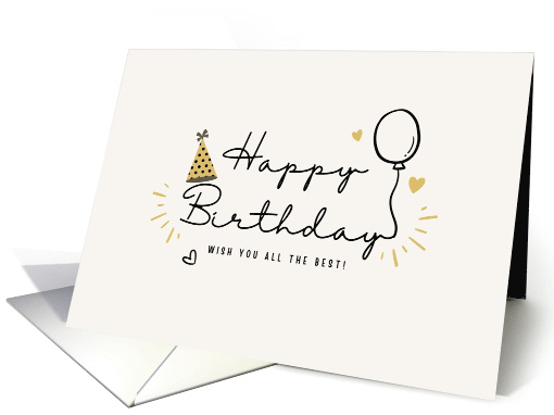 Minimalist Happy Birthday with Balloon and Party Hat card (1923808)