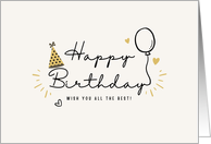 Minimalist Happy Birthday with Balloon and Party Hat card