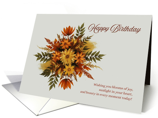 Happy Birthday with Wild Autumn Flowers and Leaves Bouquet card