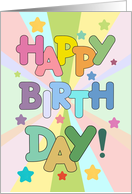 Kids Happy Birthday with Pastel Theme Retro Stars and Letter Art card