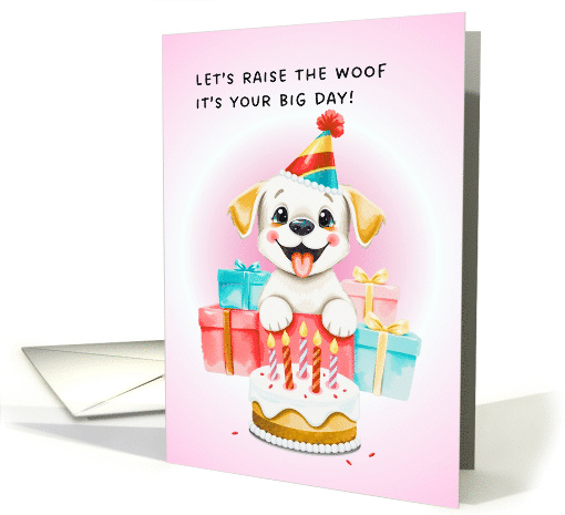 For Kids Happy Birthday with Cute Puppy Birthday Gifts and Cake card