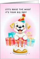 For Kids Happy Birthday with Cute Puppy Birthday Gifts and Cake card