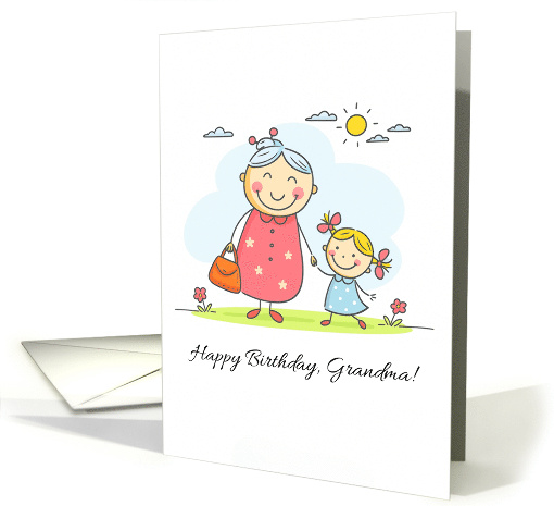 Happy Birthday Grandma from Granddaughter with Cute Doodle Art card