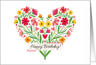Happy Birthday with Colorful Vibrant Folk Art Floral Heart card