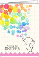 For Kids Happy Birthday with Cute Baby Elephant and Colorful Bubbles