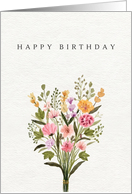 Happy Birthday Elegant Pink Yellow Watercolor Wildflower Bouquet