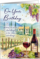 Happy Birthday with Wine and Grapes Vineyard Hills card