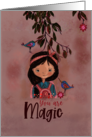 Daughter’s Birthday Cute Girl with Birds in Watercolor card