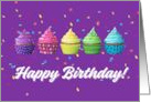 Colorful Rainbow Cupcakes Happy Birthday Greeting card