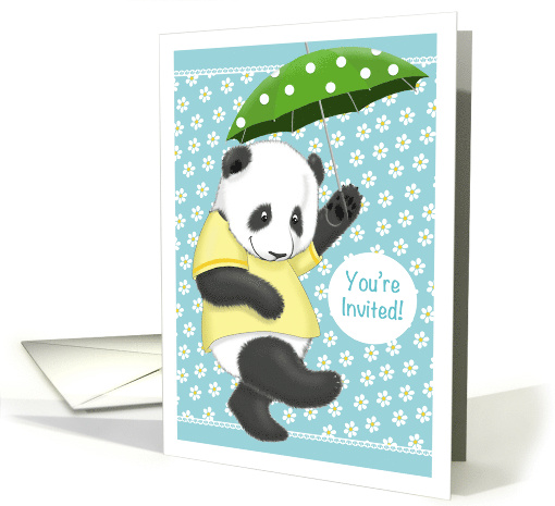 Baby Shower Invitation Panda Dancing with Umbrella card (1936162)