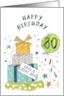 Happy 80th Birthday with Presents Balloon and Confetti card