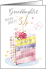 34th Birthday Granddaughter Rainbow Cake Slice card