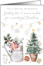 Neighbour Christmas Watercolor Poinsettia Watering Can Holiday Garden card
