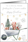 Friend Christmas Wheelbarrow Winter Garden Watercolour card